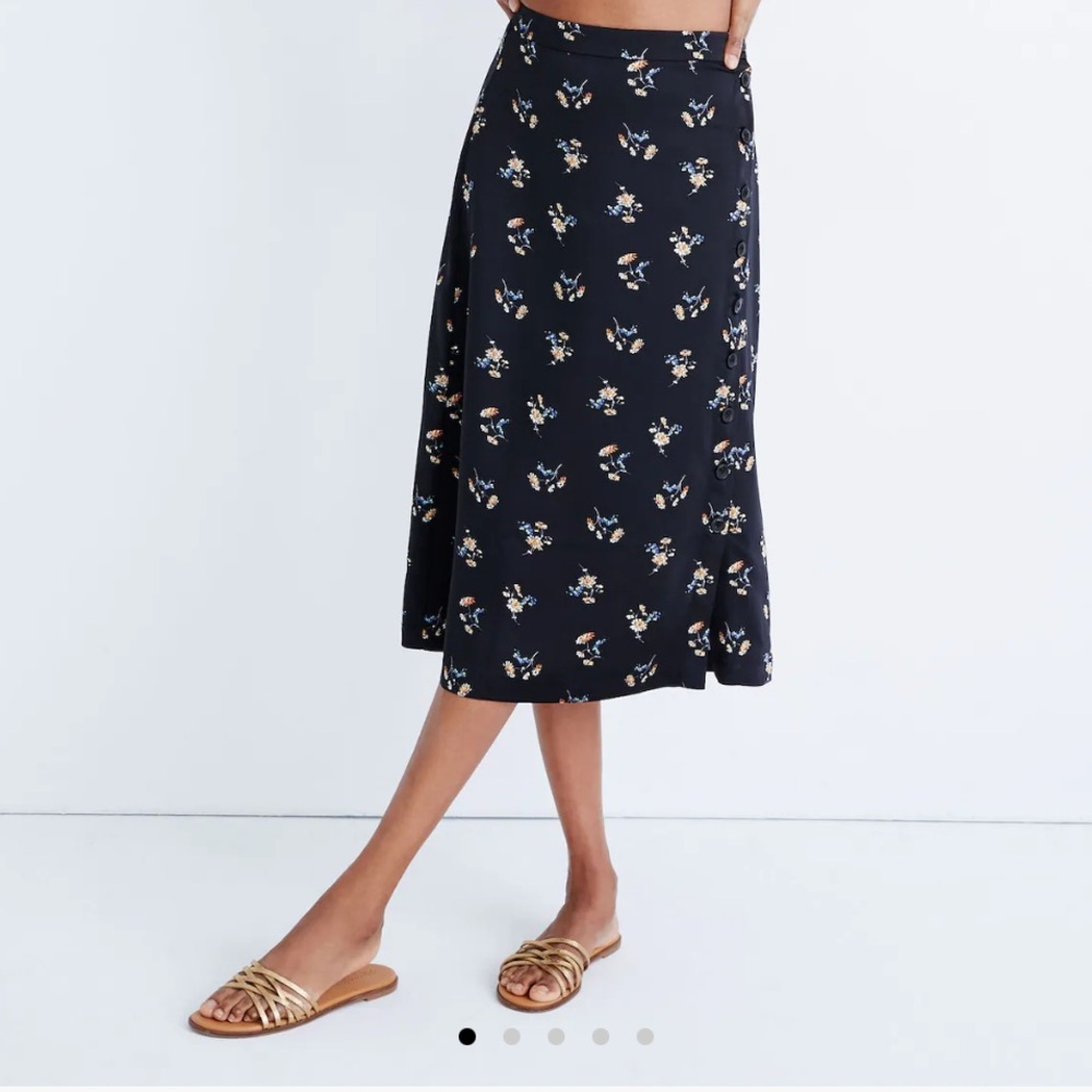 Madewell Black Floral Midi Skirt